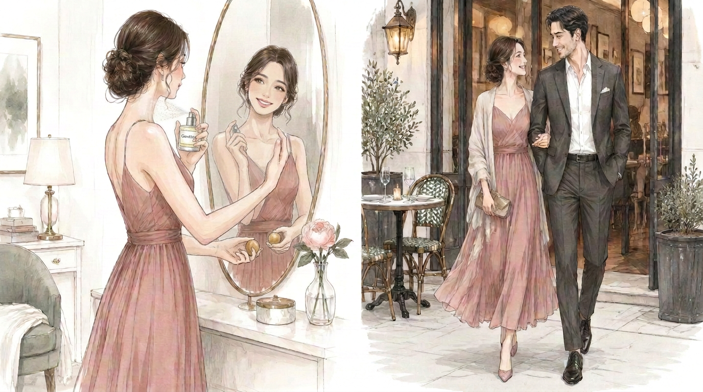 デートに出かける前にの女性イラスト