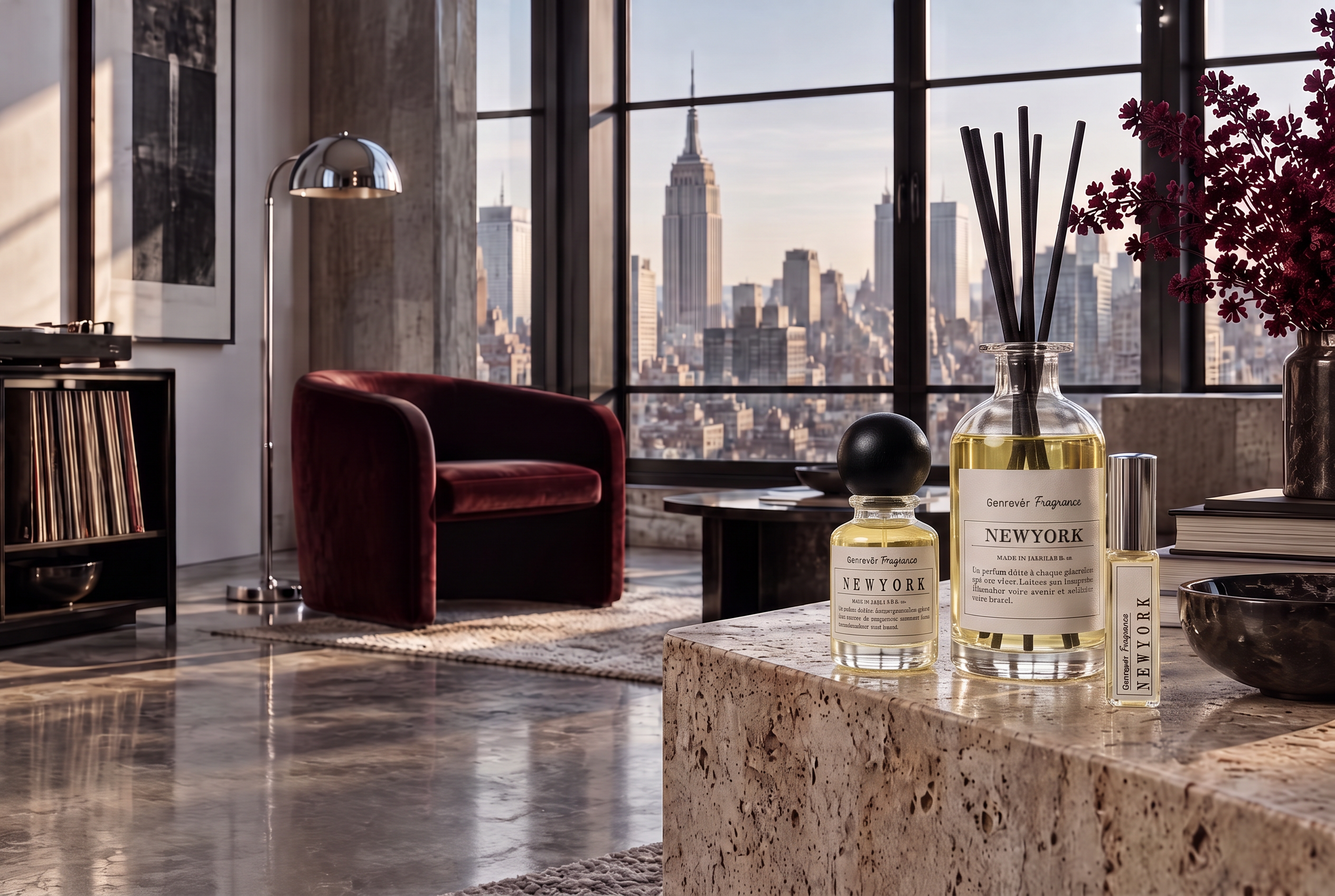 NEWYORKの部屋と香水ボトル